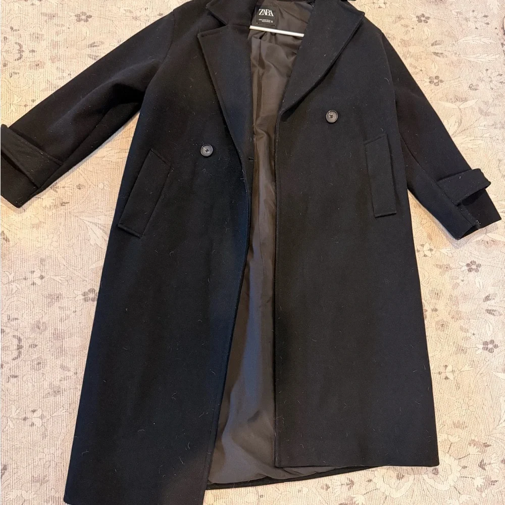 Zara black long trench coat - Picture 1 of 2
